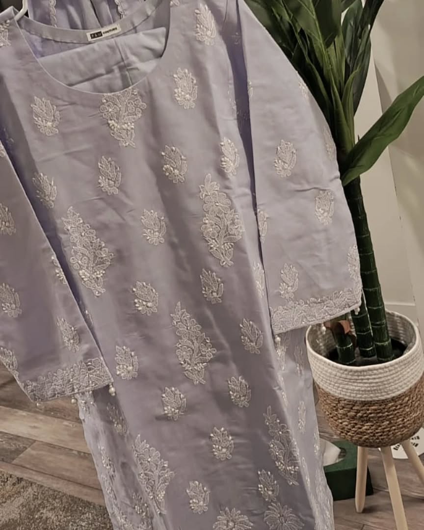 Soft Blue Floral Embroidered Kurta