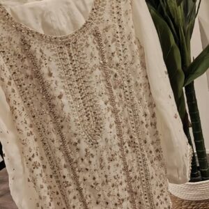 White & Gold Hand-Beaded Kurta