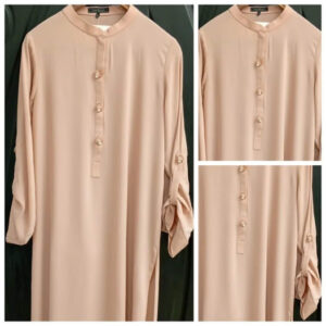 elegant skin-colored long shirt and trousers set